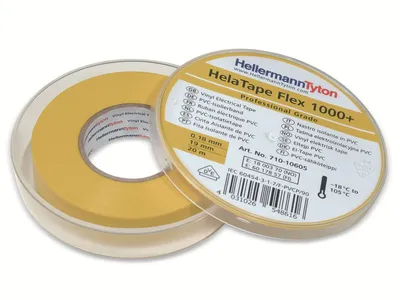 Immagine prodotto di Nastro isolante HELLERMANNTYTON, 710-10605, HTAPE-FLEX1000+, giallo, 19 mm x 20 m, confezione