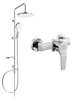 Image de Mexen Erik ensemble de douche en saillie avec pomme de douche et robinet de douche Caro, chrome - 746640205-00