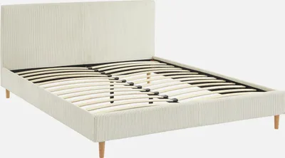 Immagine prodotto di Struttura letto con rete a doghe e testiera 160x200cm, velluto a coste grosse, Bianco