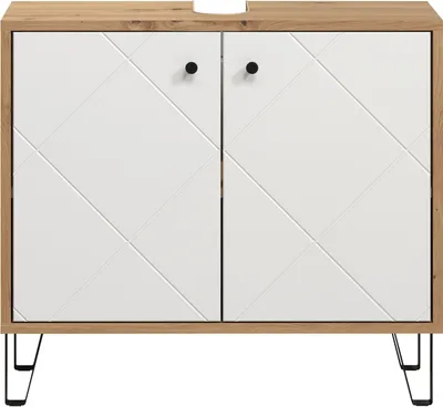 Produktbild von trendteam Touch Bad Waschbeckenunterschrank Weiß/Eiche Nachbildung, B/H/T ca. 69/61/32 cm