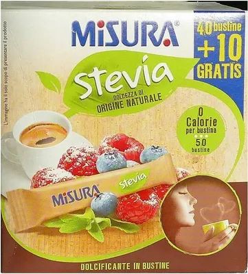 Produktbild von 6x Misura Stevia Dolcificante Zero Calorie Kalorienfreier Süßstoff Zuckerersatz 100% Italienisches Produkt 50 Beutel à 1,5g