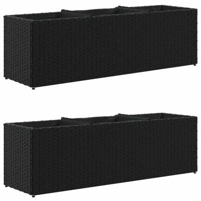 Produktbild von Pflanzkübel mit 3 Töpfen 2 Stk. Schwarz 105x30x32cm Poly Rattan