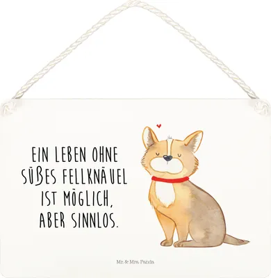 Produktbild von Mr. & Mrs. Panda Schild Hund Glück DIN A5 - Weiß - Geschenk, Liebe, Herz, Holzschild, wandtafel, holzbild, Sprüche, Spruch, Süß, Türschild, Wandbild Holz