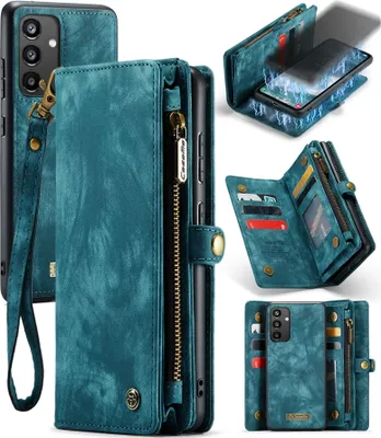 Produktbild von Schutzhülle für Samsung Galaxy A34, Vintage Multifunktions Lederhülle, Kartenfächer, Reißverschluss Hülle Blau