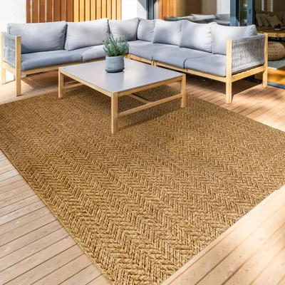 Obrázek produktu pro Venkovní koberec Cheron robustní plochý tkaný koberec s krátkým vlasem hnědý 80 x 150 cm