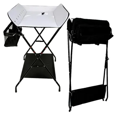 Produktbild von Wickeltisch, faltbar, Wickeltisch für Babys, tragbar, mit Rollen, Schwarz-Weiß, 55,5 x 79 x 96 cm