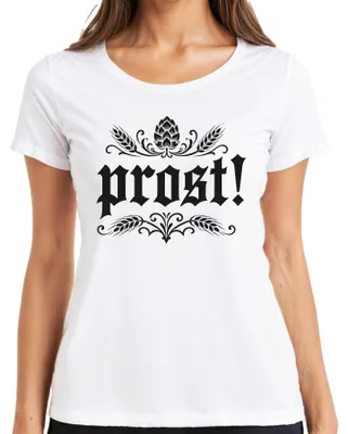 Imagen del producto de ¡Salud! Fiesta de la cerveza, , divertido, pantalones de cuero, vestido tradicional, camiseta para mujer, blanca, talla L