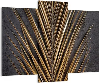 Produktbild von Bild auf Leinwand - Leinwandbild - 3 Teile - Blatt golden schwarz - 130x100cm - Wand Bild - Wanddeko - Wandbilder - Leinwanddruck - Bilder - Wanddekoration - Leinwand bilder - CB130x100-5091