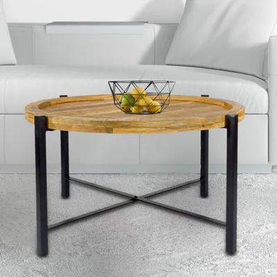 Produktbild von Couchtisch ø75cm Beistelltisch Wohnzimmer Tisch rund Sioux Metall Gestell tabacco - schwarz