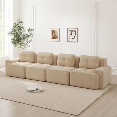 Zdjęcie produktu dla Modułowa sofa 4-osobowa do salonu, sofa Corduroy Cloud, głębokie siedzisko, wygodna sofa tapicerowana, antypoślizgowa, nie wymaga montażu