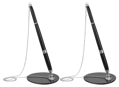 Image de Solidchoice - Stylo sécurisé avec chaîne et support adhésif - Lot de 2
