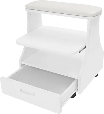 Zdjęcie produktu dla Mobilny wózek kosmetyczny, wózek do pedicure, wózek do manicure i pedicure, podnóżek z kółkami i szufladą do pedicure, masażu stóp i pielęgnacji paznokci w salonach kosmetycznych (biały)