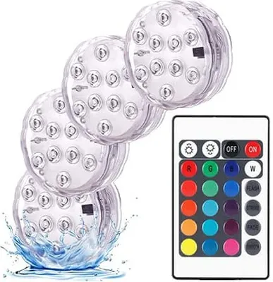 Image de Lumières LED RGB étanches 4 pièces avec télécommande, lumières submersibles IP67 pour piscine et fêtes - GlowWaterLights