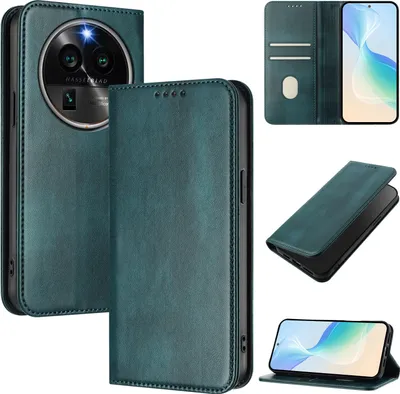 Image de Etui pour Oppo Find X6 Pro, étui en cuir vintage avec protection RFID, fentes pour cartes, support Vert