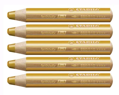 Image de Crayons de couleur, aquarelle & craies de cire - STABILO woody 3 in 1 - Pack de 5 - or