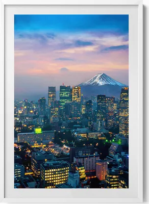 Produktbild von Stadt bei Nacht– Wandbild mit Rahmen – Gerahmtes Bild  – Wanddekoration – 70x100 cm –  Weiß Rahmen
