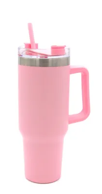 Produktbild von To Go Doppelwandiger Thermobecher Edelstahl für kalt und heiß inkl. Strohhalm ca. 1200ml (Pink)