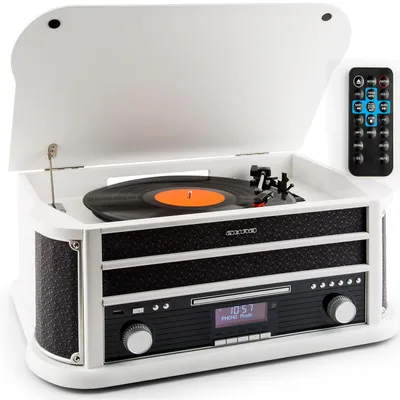 Produktbild von Auna Plattenspieler mit Lautsprecher, Retro Plattenspieler mit Bluetooth und 3 Geschwindigkeiten, Schallplattenspieler im Vintage Design, Vinyl Record Player mit USB, Plattenspieler für Schallplatten