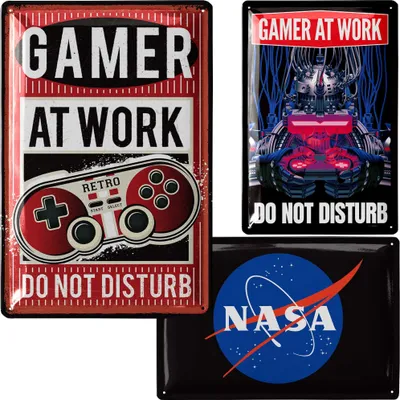 Produktbild von Blechschilder retro im 3er Set, Metallschilder mit Sprüchen, Gaming Schild, Gamer Geschenk, Gaming Zone, lustige Deko Jugendzimmer Zocker