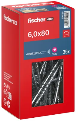 Produktbild von Spanplattenschraube 6,0 x 80 mm Senkkopf TX30 verzinkt fischer 35 Stück