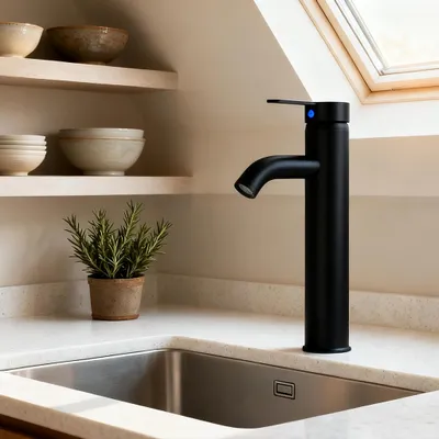 Produktbild von XMTECH Hoher Wasserhahn Küche Einhebel Spültischarmatur Edelstahl Tropffrei Schwarz