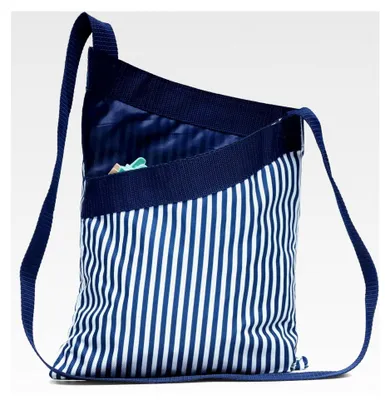 Produktbild von Wäscheklammerbeutel mit Schultergurt, gestreiftes Design, große Nylon-Tasche für Wäscheklammern, blaue wasserdichte Tasche mit Kapazität für bis zu 100 Wäscheklammern, blau, L, gestreift