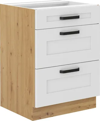 Produktbild von Kondela Unterer Küchenschrank Lula 60 D 3S BB – Weiß / Artisan-Eiche