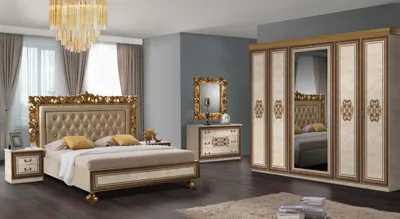 Produktbild von Schlafzimmer Siena in Beige Gold 6 Teilig Königlich