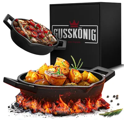 Produktbild von GUSSKÖNIG Gusseisen Grillpfännchen für Grill (2er Set) -  Gusseisenpfanne klein Ø 11 cm -  2x kleine Pfanne  - eingebrannte mini Pfanne