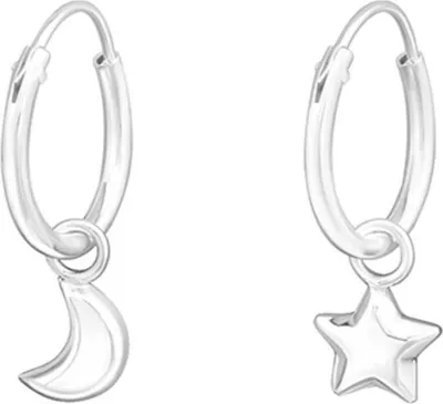 Produktbild von Kinder Creolen: Mädchen Ohrringe 925 Silber „Mond & Stern“