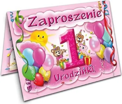 Obrázek produktu pro Pozvánka na 1. narozeniny, růžová, 1 ks.