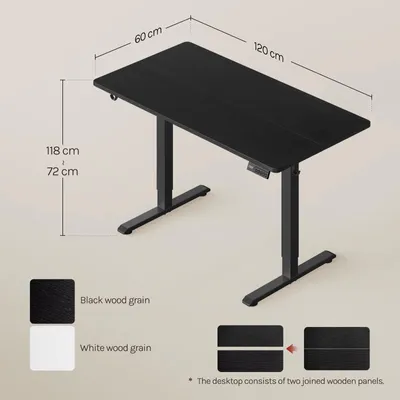 Productafbeelding van Bureau - Elektrisch verstelbaar gaming bureau - 120 x 60 cm - Hoogte verstelbaar van 72 tot 118 cm - 3 geheugenstanden - Botsingsbescherming - Draagvermogen tot 80 kg - Zwart