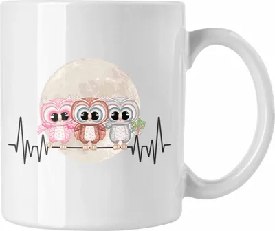 Produktbild von Trendation - Eulen Herzschlag Tasse Geschenk für Eulen-Fans Hobby Geschenkidee (Weiß)