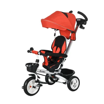 Produktbild von Kinderdreirad 6 in 1 mit Schiebestange Dach Gurt und Ablagekorb Dreirad Faltbar Kinderwagen Fahrrad bis 25 kg für 1-5 Jahre Kinder Rot