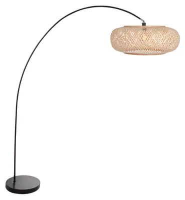 Obrázek produktu pro Stojací lampa - přírodní černá - Solva - bambus kov - oblouková lampa - E27 - 4465ZW - Mexlite