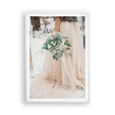 Produktbild von Gerahmtes Poster - Weißer Rahmen - Blumenstrauß Hochzeit Kleid - 70x100 cm - Wand Bild - Wanddeko - Wandbilder - Kunstposter - Wandposter - Bilderrahmen - Bilder - Kunstdruck - P2WPA70x100-5175