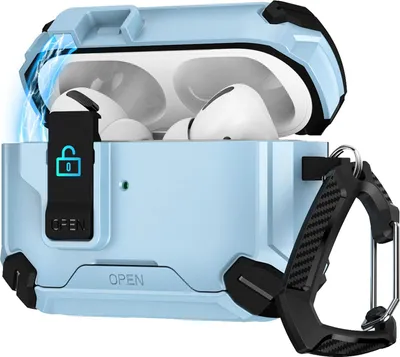 Immagine prodotto di Custodia per Apple AirPods Pro 3 Defender Custodia protettiva con moschettone 360° Box protettivo Cuffie antiurto copertura integrale Baby Blue