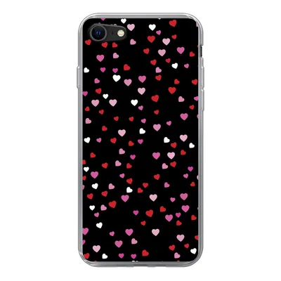 Produktbild von MuchoWow® Handyhülle Schutzhülle Hülle für iPhone SE 2020 Eine Illustration mit Herzen auf einem schwarzen Hintergrund Silikon Softcase Handy Hülle - Kartenbesitzer