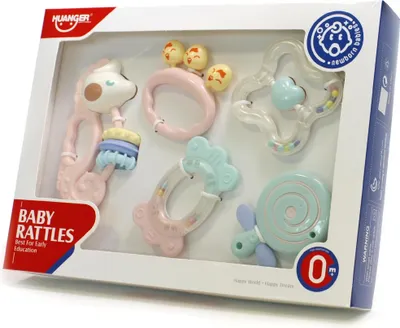 Produktbild von Baby Rasseln Set 5-teilig Greifling & Beißring für Neugeborene - Motorikspielzeug Bunt & Sicher