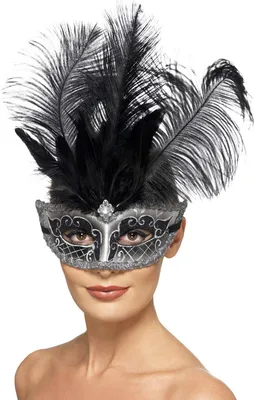 Produktbild von Venezianische Maske für Damen mit Federn Karnevals-Accessoire schwarz -