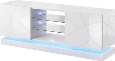 Produktbild von Furniture24 Tv Schrank QIU 160, Lowboard, Unterschrank, Fernsehentisch, Fernsehenschrank mit 2 Türen und LED Beluchtung Weiß Hochglanz