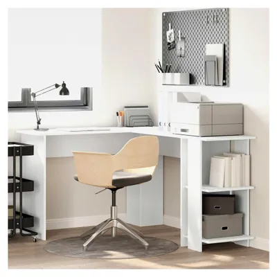 Produktbild von Eckschreibtisch aus Holz in Weiß mit viel Stauraum