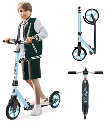 Produktbild von Tretroller Kinder und Erwachsene - Klappbarer Scooter - Leichtgewicht - 20 cm große Räder - Belastbar bis 110 kg - Lenker höhenverstellbar 4 Stufen - Blau