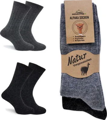 Produktbild von MOUNTREX Alpaka Socken, Wollsocken für Damen, Herren - Wintersocken, Kuschelsocken - 2 Paar, Grau/Anthrazit (Dünn), 43-46