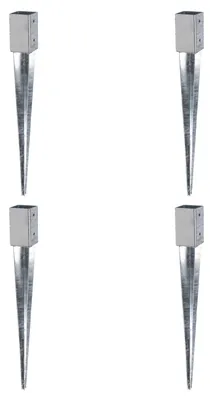 Zdjęcie produktu dla Alberts 4 x tuleja do wbijania w ziemię do słupków z drewna kwadratowego, 46 x 46 mm, długość 550 mm, ocynkowana ogniowo, do wbetonowania