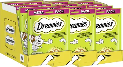 Produktbild von DREAMIES™ Katzenleckerlies mit Thunfisch, kross & cremig, 12 x 180g Packung