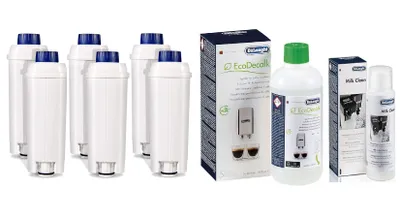 Produktbild von Set für Delonghi Aqualogis AL S002 6 Stück, EcoDecalc Entkalker 500ml, Milkclean 250ml