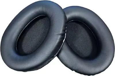 Two black ear pads for headphones are shown against a white background.