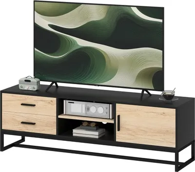 Produktbild von TV-Schrank aus Holz mit Schrank, Offene Fächer, 2 Schubladen, verstellbare Regale, Holz