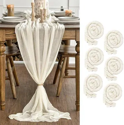 Produktbild von Beige Gaze Tischläufer 80x300 cm für Küche und Dekoration